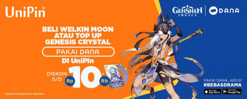 Beli Welkin Moon atau Top up Genesis Crystal di UniPin #pake DANA Hemat Rp 10.000!
